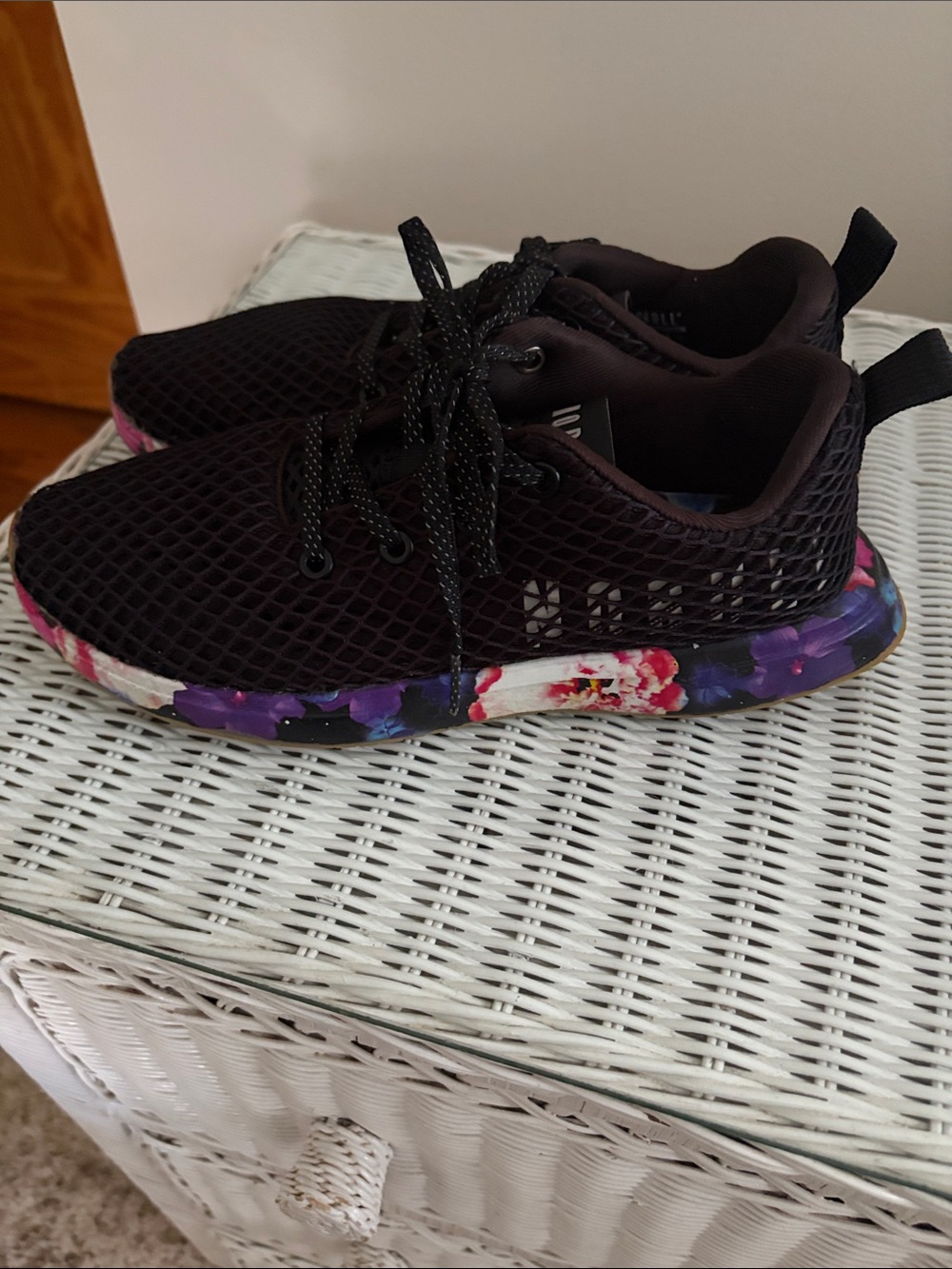 NOBULL Women’s Black Athletic Mesh Trainers with Pink Floral Sole Accent - Picture 4 of 12